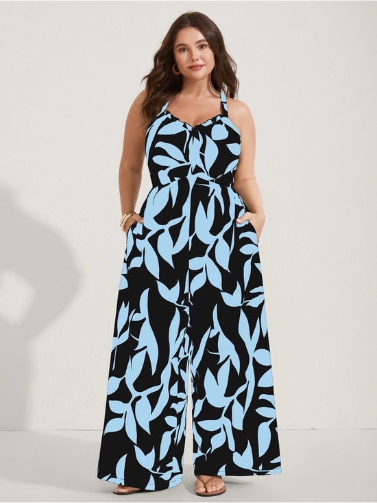 BloomChic Pants - BloomChic Black Jumpsuit with Light Blue Floral Print